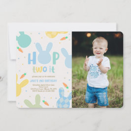 Boy Blue Bunny 2. Geburtstag Foto Einladung