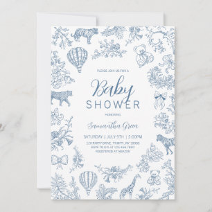 Boy Blue Chinoiserie Safari Baby Dusche Einladung