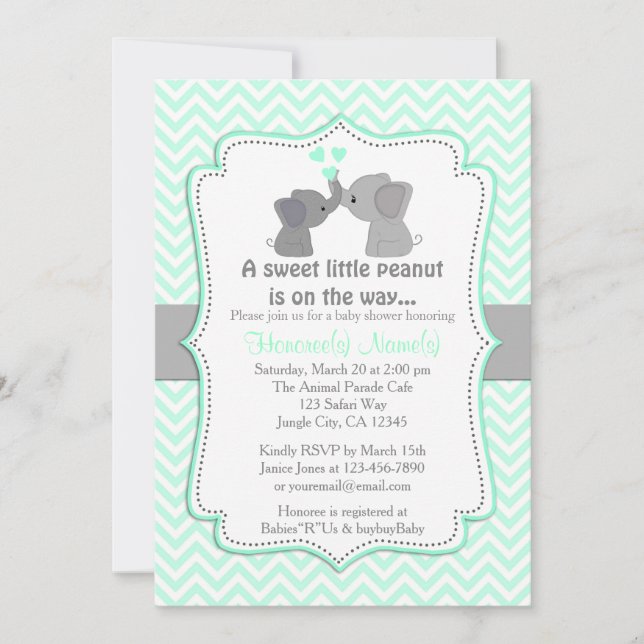 Boy Blue Elephant Baby Shower Einladungen Chev 330 (Vorderseite)