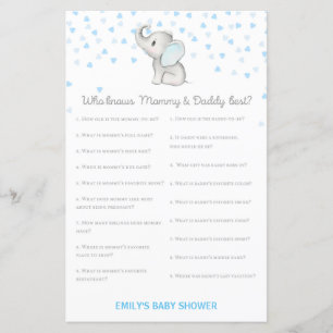 Boy Blue Elephant Baby Shower Game PRINTED
