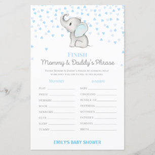 Boy Blue Elephant Baby Shower Game PRINTED