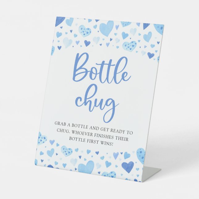 Boy Blue Hearts Valentine Bottle Chug Baby Dusche Sockelschild (Vorderseite)
