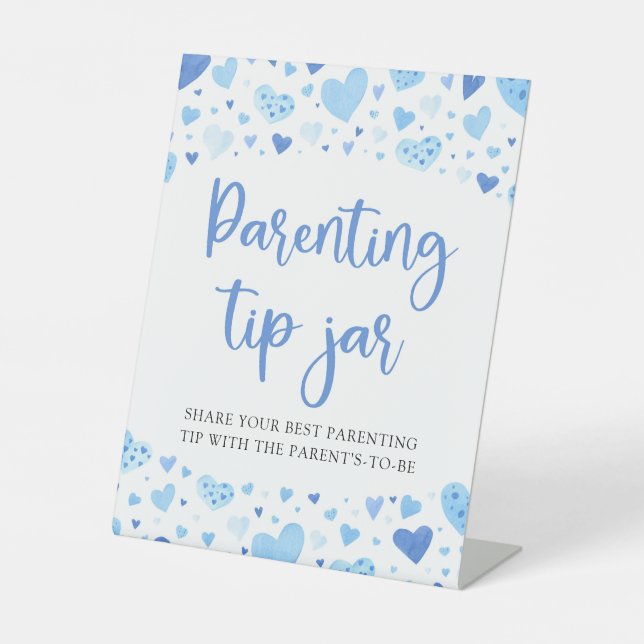 Boy Blue Hearts Valentine Parentine Tip Jar Sign Sockelschild (Vorderseite)