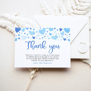 Boy Blue Hearts Valentine Sweetheart Baby Shower Dankeskarte