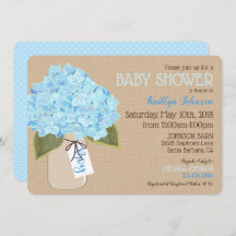 Boy Blue Hydrangea Mason Jar Rustic Baby Dusche