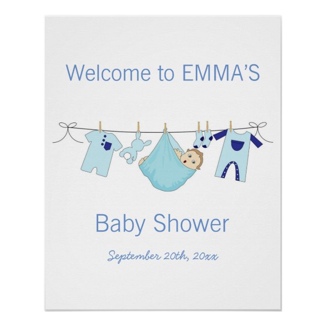 Boy Blue Illustration Baby Dusche Party Willkommen Poster (Vorderseite)