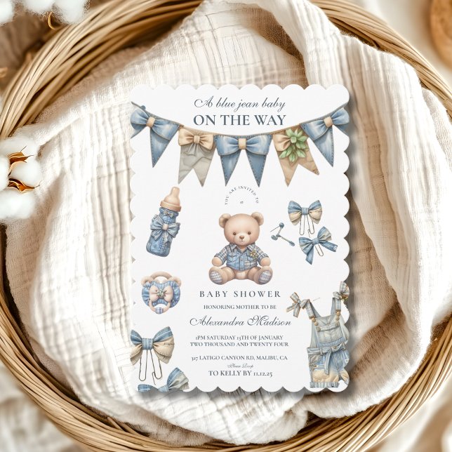 Boy Blue Jean Baby Denim Baby Shower Einladung (Von Creator hochgeladen)