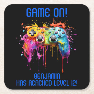 Boy Blue Level Up Videospielparty Rechteckiger Pappuntersetzer