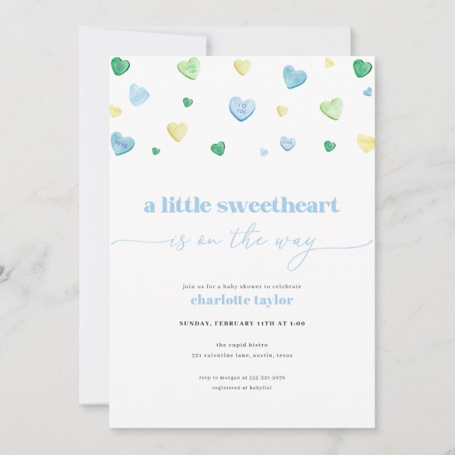 Boy Blue Little Sweetheart Baby Dusche Einladung (Vorderseite)