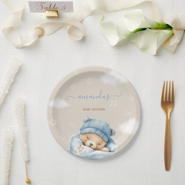 Boy Blue Niedlich Bear Baby Dusche Pappteller (Hochzeit)