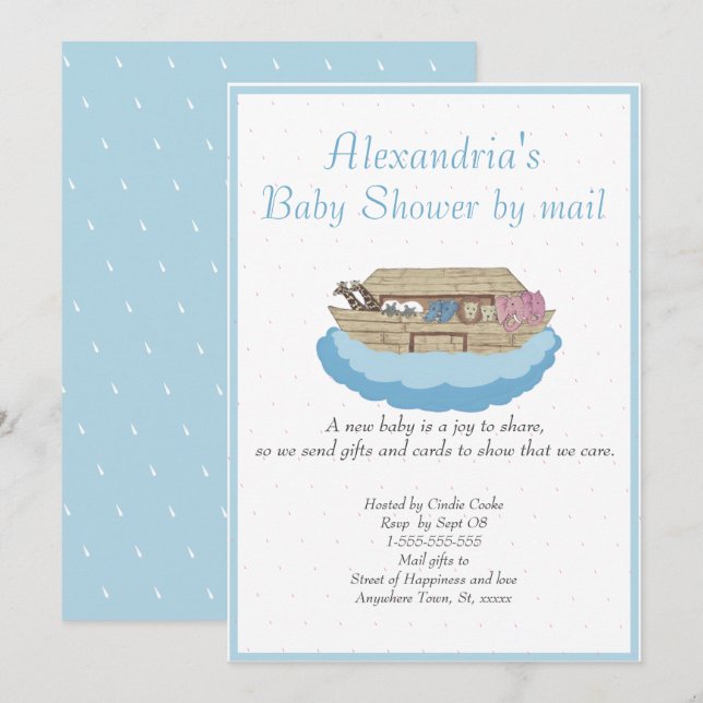 Boy Blue Noah Ark Baby Shower per E-Mail Einladung (Vorne/Hinten)