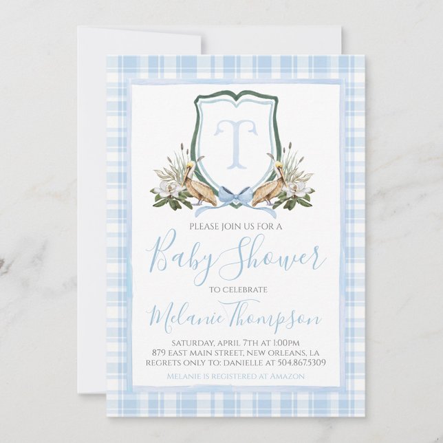 Boy Blue Pelican Baby Dusche Preppy Southern Einladung (Von Creator hochgeladen)