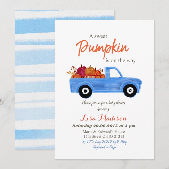 Boy Blue Pumpkin ist auf dem Weg Babydusche Einladung (Vorne/Hinten)