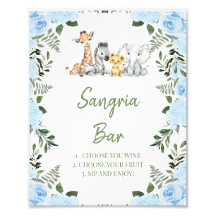 Boy Blue Rose Safari Baby Dusche Sangria Bar Sign Fotodruck