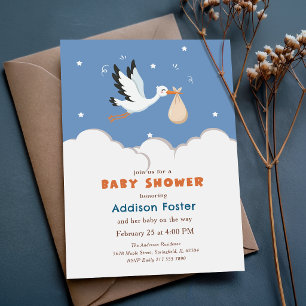 Boy Blue Stork Special Delivery Baby Shower Einladung