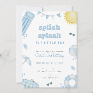 Boy Blue Summer Pool Party Anniversaire Invitation