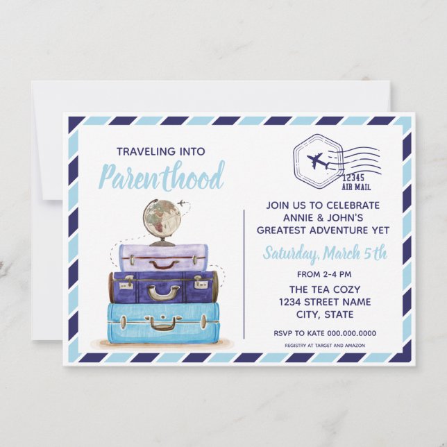 Boy Blue Travel Baby shower Invitation (Devant)