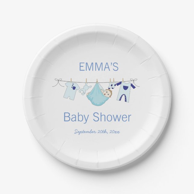 Boy Blue Wäsche Wäscheleine Baby Dusche Pappteller (Vorderseite)