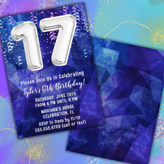 Boy Blue White 17. Geburtstag Einladung