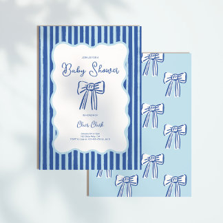Boy Bow Invitation, Blue Hand Drawn Baby Shower Einladung