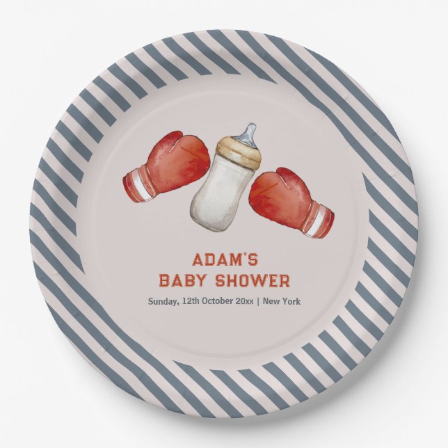 Boy Boxing Little Champion Baby Shower Pappteller (Vorderseite)