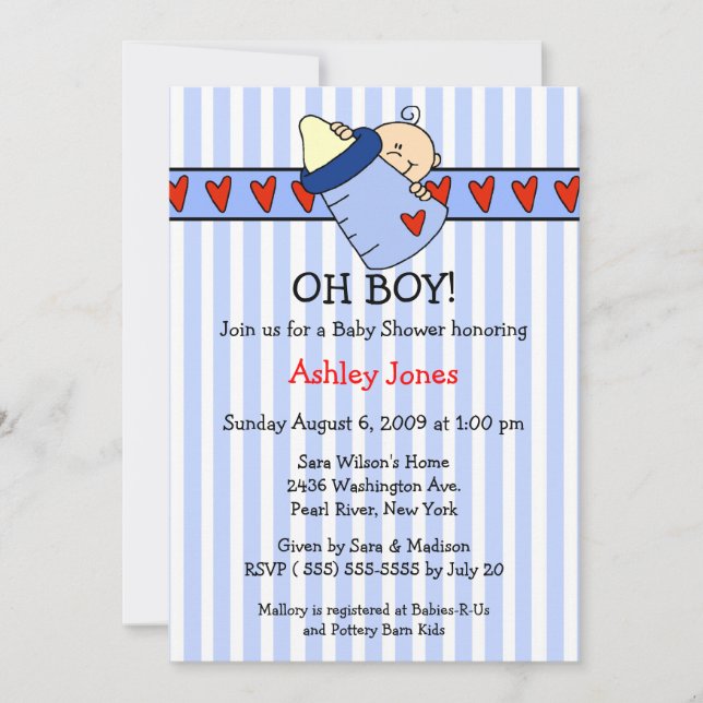 Boy Boy Boy Baby Shower Einladungen (Vorderseite)