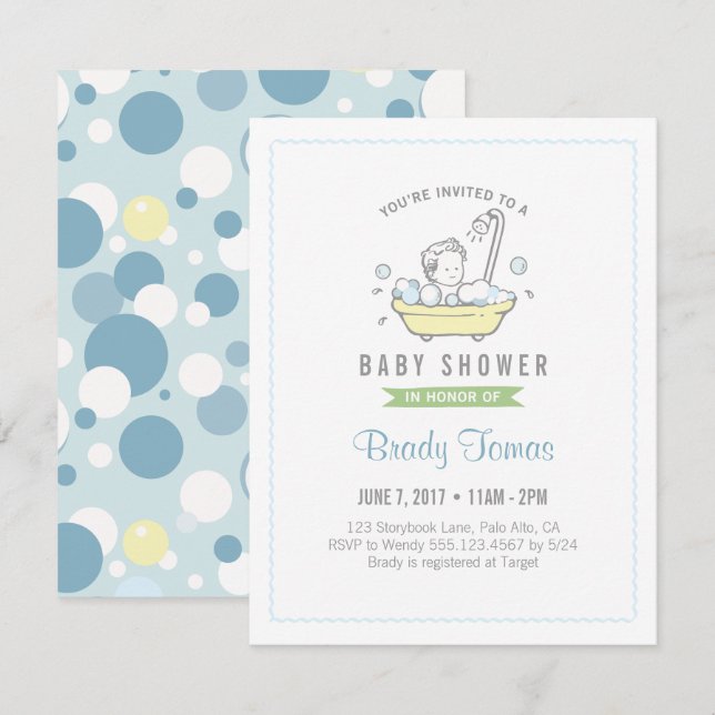 Boy Bubble Bath Baby Dusche Einladung (Vorne/Hinten)
