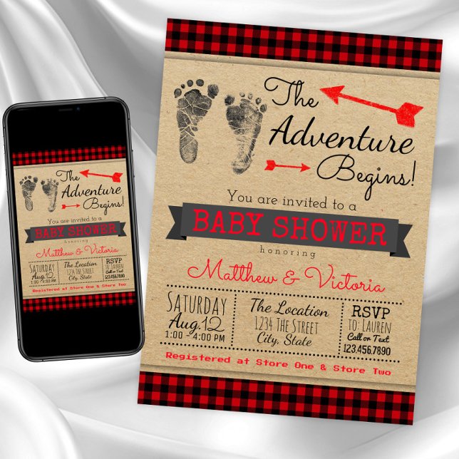 Boy Buffalo Kariert Baby Dusche Einladung (Buffalo plaid baby shower invitation. Instant download and printed invitations available.)