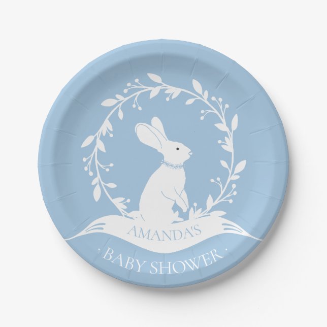 Boy Bunny Baby Shower 7" Platte Pappteller (Vorderseite)
