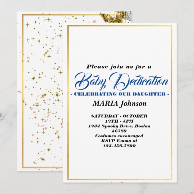 BOY Butterfly Watercolor Baby Dedication Einladung (Vorne/Hinten)