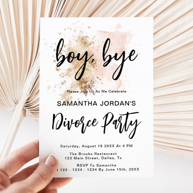 Boy Bye Elegant Pink Gold Divorce Party Invitation (Créateur téléchargé)