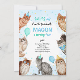Boy Cat Pawty Animals Geburtstag Einladung