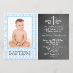 Boy Chalkboard Photo Invitations Baptême