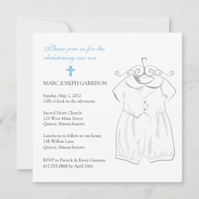 Boy Christening Anzug und Blue Cross Einladung (Vorderseite)
