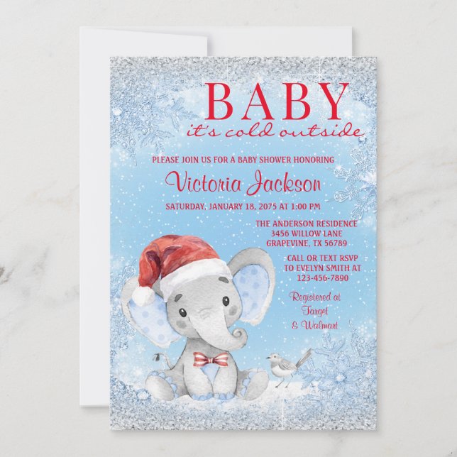 Boy Christmas Elephant Baby Shower Einladung (Vorderseite)