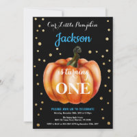 Boy Citrouille Automne Anniversaire Invitation Or
