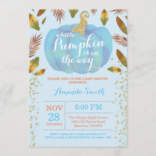 Boy Citrouille Automne Baby shower Invitation Or