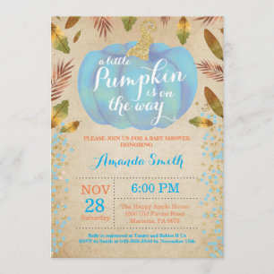 Boy Citrouille Automne Baby shower Invitation Or