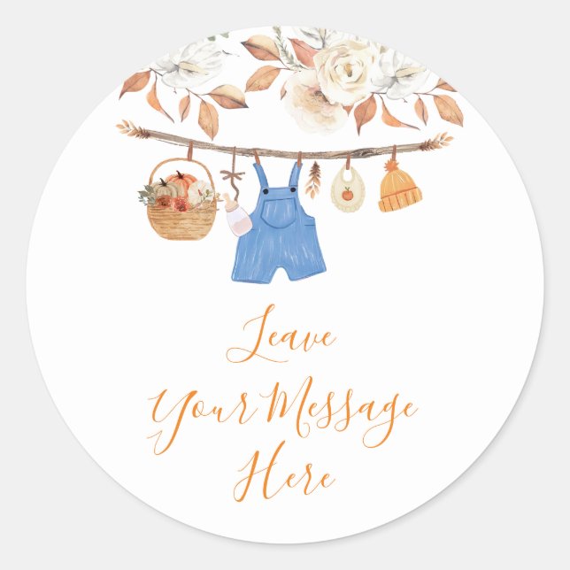 Boy Clothes Pumpkin Baby Dusche Liebe Ihre Nachric Runder Aufkleber (Vorderseite)