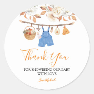 Boy Clothes Pumpkin Fall Baby Dusche Danke Runder Aufkleber
