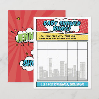 Boy Comic Book Superhero Baby Shower Bingo Game