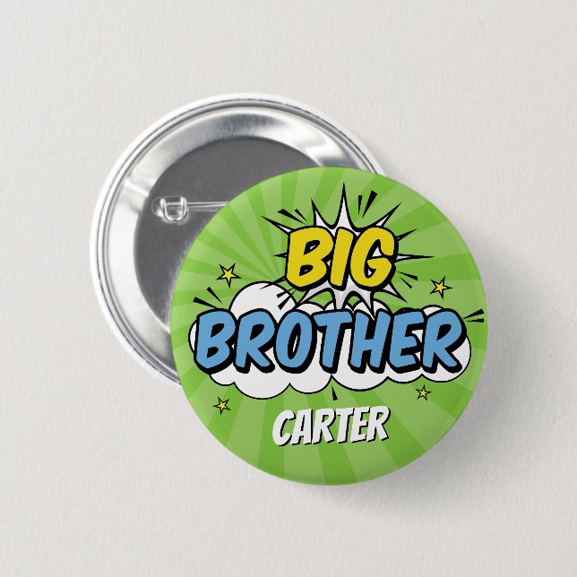Boy Comic Book Superhero Kinderdusche Big Brother Button (Vorne & Hinten)