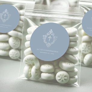 Boy Confirmation Dusty Blue Religious Cross Wappen Runder Aufkleber