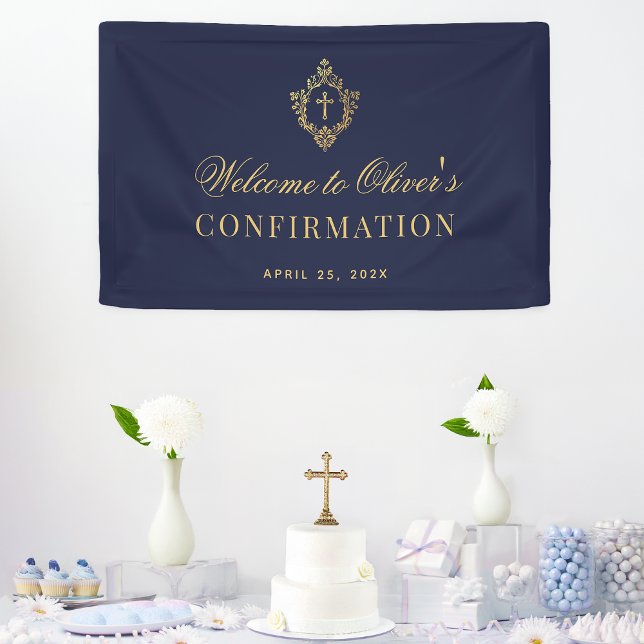 Boy Confirmation Elegant Navy Blue Imitats Gold Wa Banner (Von Creator hochgeladen)