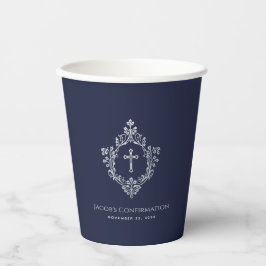 Boy Confirmation Navy Blue Cross in Wappen Vintag Pappbecher