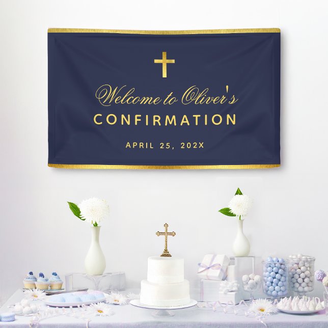 Boy Confirmation Navy Blue Imitats Gold Cross Will Banner (Von Creator hochgeladen)
