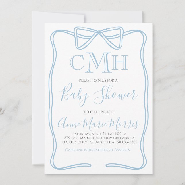 Boy Coquette Bow Baby shower Invitation FAIRE N'IM (Devant)
