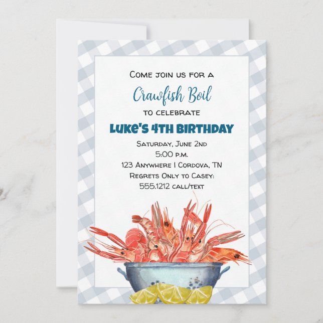Boy Crawfish Boil Invitation Anniversaire (Devant)