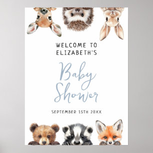 Boy Cute Woodland Animaux Baby shower Affiche de b