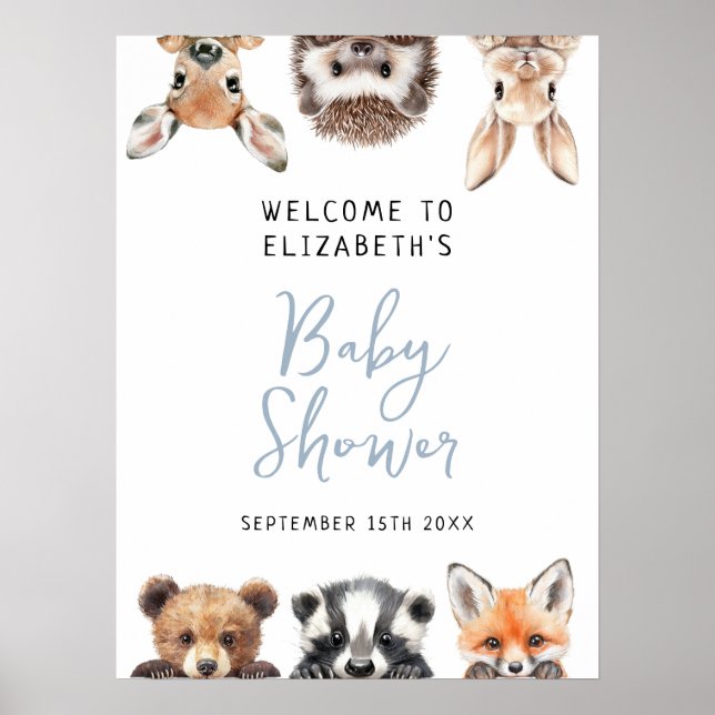 Boy Cute Woodland Animaux Baby shower Affiche de b (Devant)